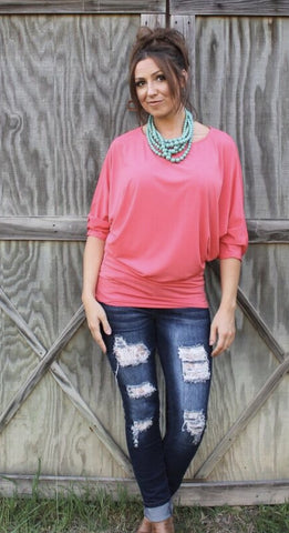 Dallas Dolman-Coral-3/4 sleeve