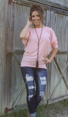 Dallas Dolman-Light Coral/Pink-3/4 Sleeve