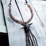 Faceted Gray Agate Necklace with Rhinestone Steer Head