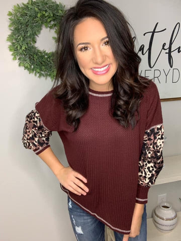 Burgundy and Leopard Top