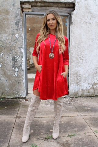 Addictive Dress-Crushed Velvet Red