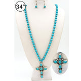 Long Cross and Stone Necklace