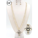 Long Cross and Stone Necklace