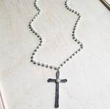 Pearl Beaded Necklace with Cross