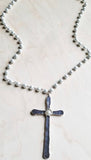 Pearl Beaded Necklace with Cross