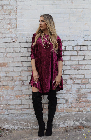 Burgundy crushed sale velvet dress