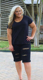 Black Denim & Leopard Shorts