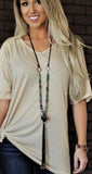 Hammered Cross on African Turquoise Necklace with Leather Fringe Tassel
