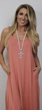 Long Cross and Stone Necklace