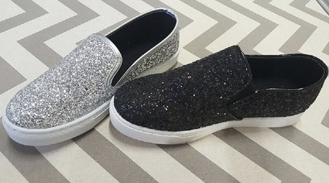 Black glitter slip on on sale sneakers