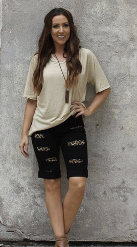 Black Denim & Leopard Shorts