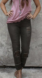 Olive Jeans with Lace cutouts