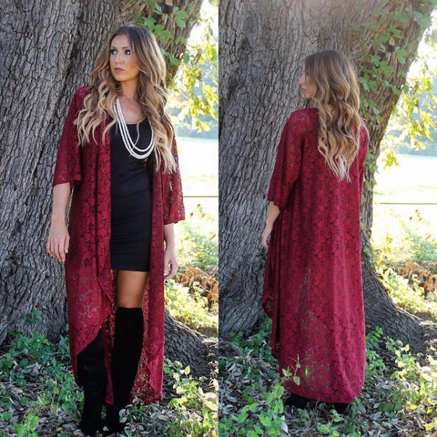 Crazy for Lace Duster-Burgundy