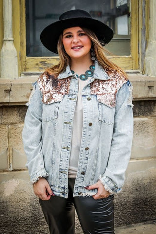 Rose Gold Sequin Denim Jacket