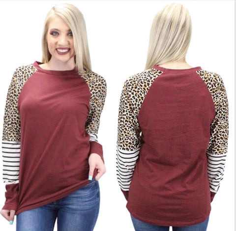 Leopard and Stripes-Maroon