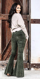 Corduroy Bell Bottom Pants-Olive