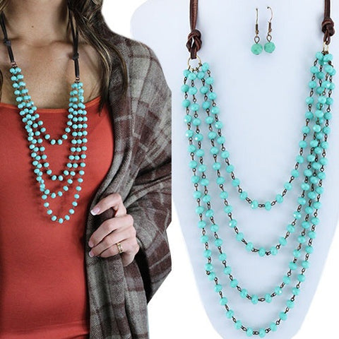 Layered Beaded Necklace-Turquoise