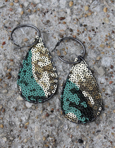 Camo Sequins & Leather Earrings