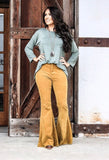 Corduroy Bell Bottom Pants-Mustard