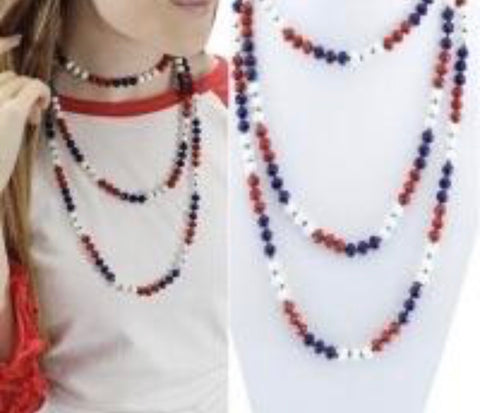 Red White & Blue 60” Beaded Necklace