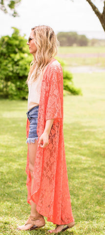 Hot Coral Lace Duster