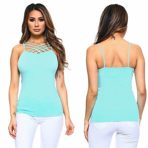 Seamless Criss Cross Cami-Turquoise