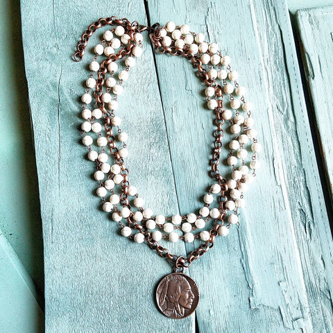 White Turquoise & Copper Necklace